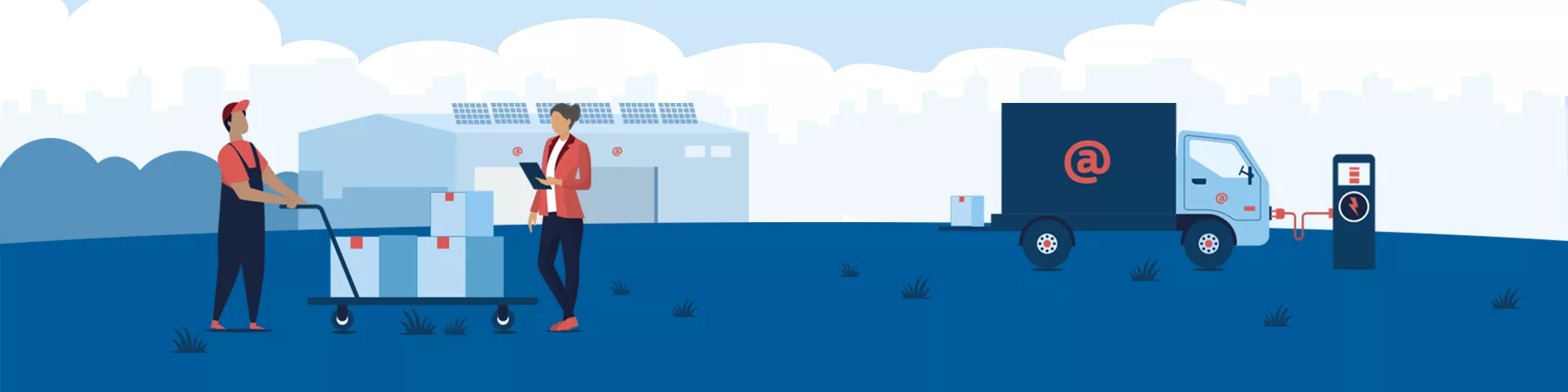 Illustration showing workers performing tasks relating to the green transition
